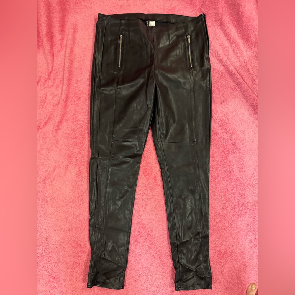 H&M Divided Black Leather Trousers with Zipper